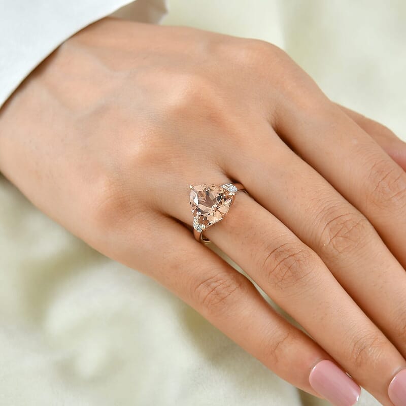 Luxoro AAA Marropino Morganite and Diamond G-H I2 5.70 ctw Love Embrace Ring in 10K Rose Gold (Size 5.0)