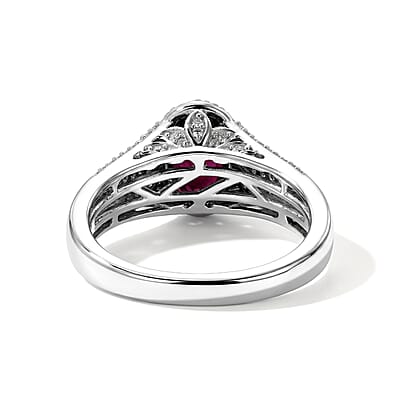 D'Joy Premium Montepuez Ruby and White Zircon 1.85 ctw Royal Heirloom Ring in Rhodium Over Sterling Silver (Size 5.0)