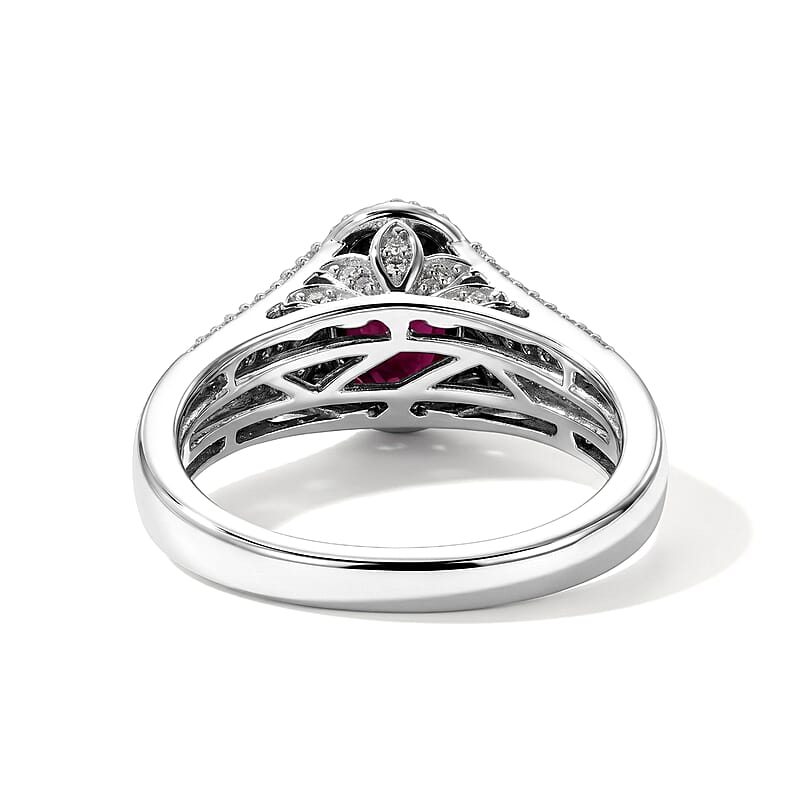 D'Joy Premium Montepuez Ruby and White Zircon 1.85 ctw Royal Heirloom Ring in Rhodium Over Sterling Silver (Size 5.0)