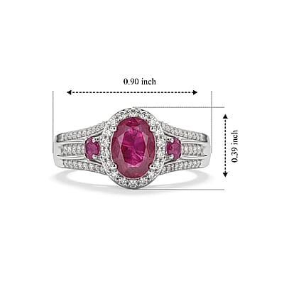 D'Joy Premium Montepuez Ruby and White Zircon 1.85 ctw Royal Heirloom Ring in Rhodium Over Sterling Silver (Size 5.0)