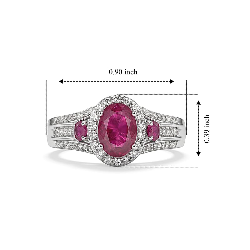 D'Joy Premium Montepuez Ruby and White Zircon 1.85 ctw Royal Heirloom Ring in Rhodium Over Sterling Silver (Size 5.0)
