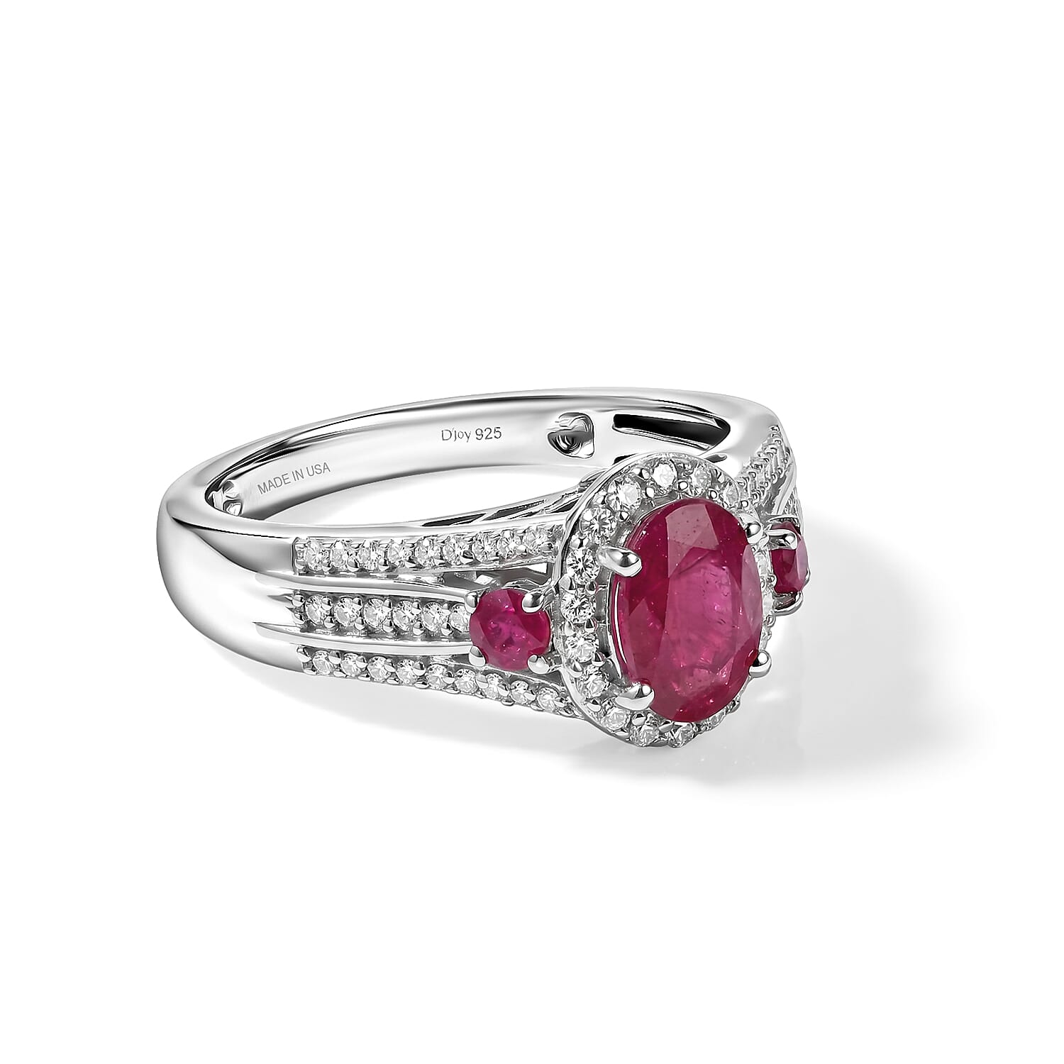 D'Joy Premium Montepuez Ruby and White Zircon 1.85 ctw Ring in Rhodium Over Sterling Silver (Size 7.0)