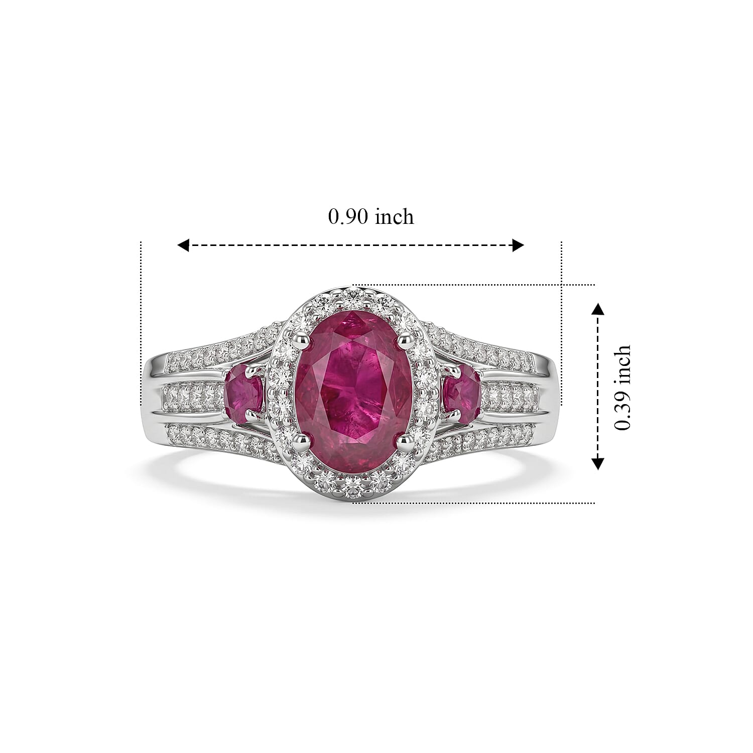 D'Joy Premium Montepuez Ruby and White Zircon 1.85 ctw Ring in Rhodium Over Sterling Silver (Size 7.0)