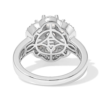 EverTrue Rainbow Moonstone and White Zircon 2.85 ctw Floral Ring in Platinum Bond (Size 5.0)