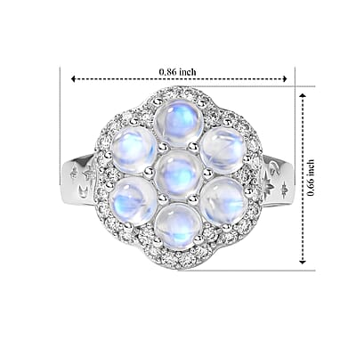 EverTrue Rainbow Moonstone and White Zircon 2.85 ctw Floral Ring in Platinum Bond (Size 5.0)