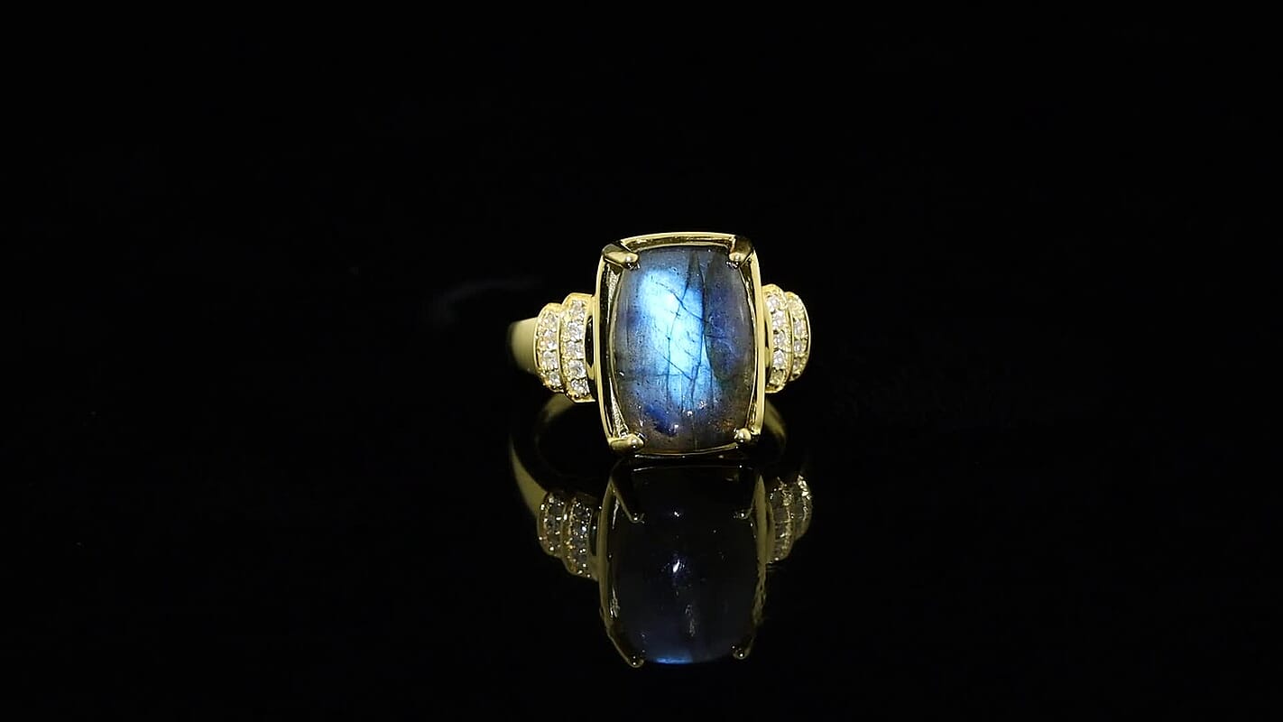 EverTrue Malagasy Labradorite, White Zircon Ring in 18K YG Plated (Size 10.0) 8.50 ctw