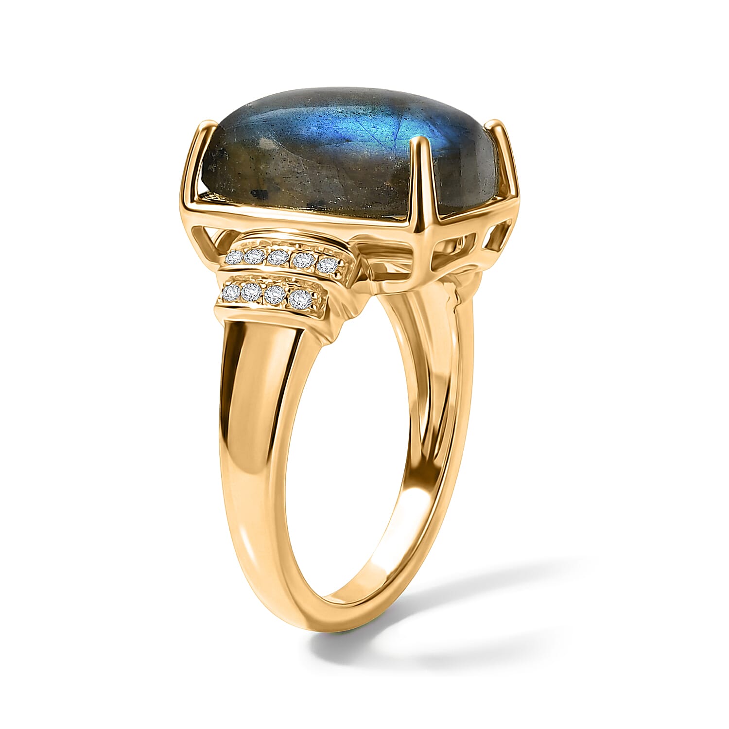 EverTrue Malagasy Labradorite and White Zircon 8.50 ctw Moonfire Majesty Ring in 18K Yellow Gold Plated (Size 6.0)