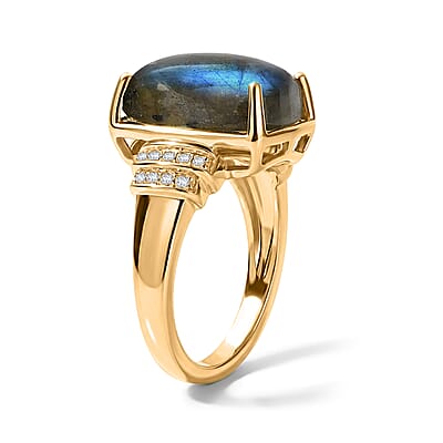 EverTrue Malagasy Labradorite and White Zircon 8.50 ctw Moonfire Majesty Ring in 18K Yellow Gold Plated (Size 6.0)
