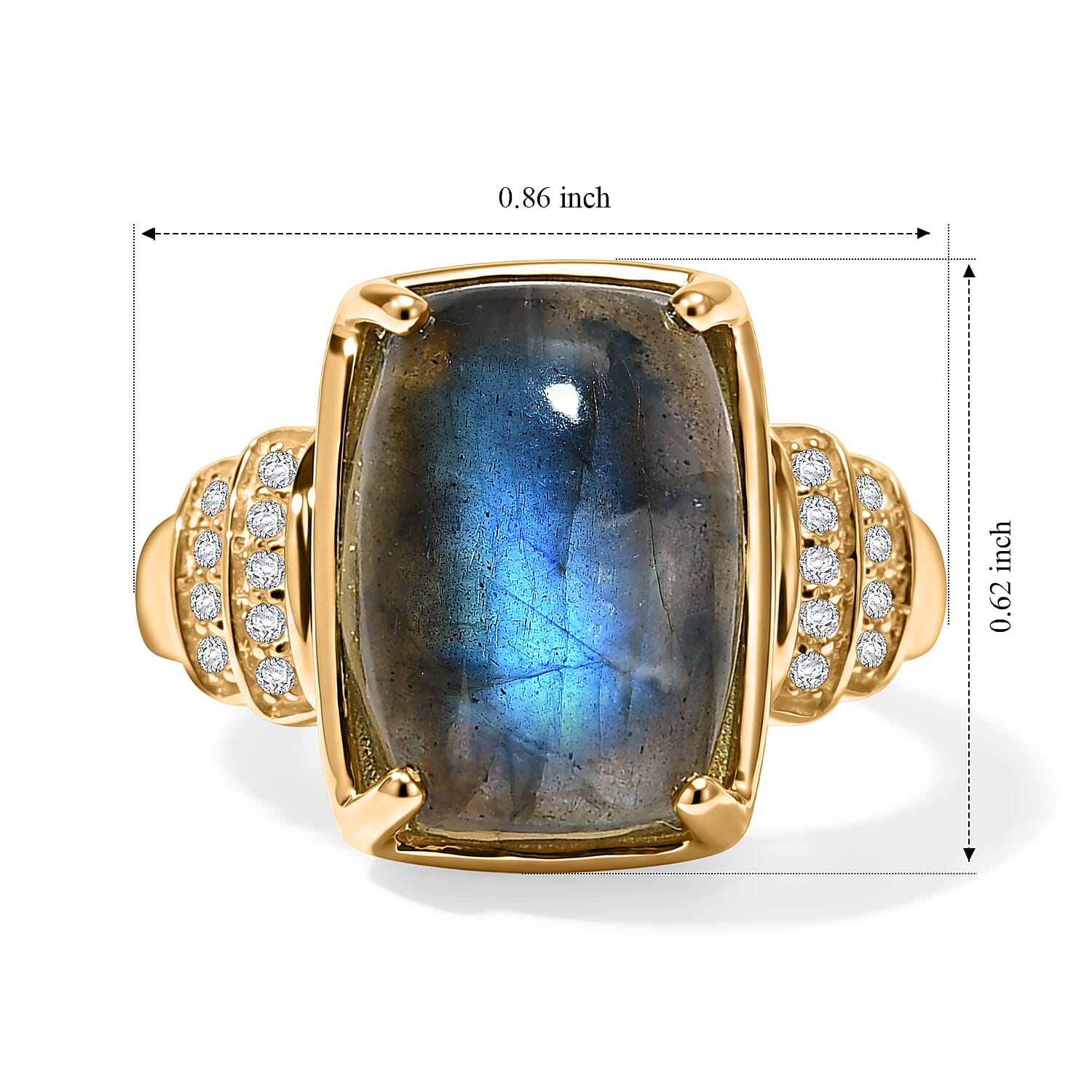 EverTrue Malagasy Labradorite and White Zircon 8.50 ctw Moonfire Majesty Ring in 18K Yellow Gold Plated (Size 6.0)