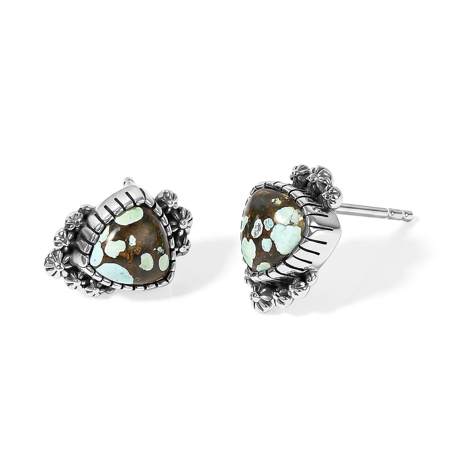 D'Joy Artisan Crafted Premium Spiderweb Turquoise 1.80 ctw Fancy Earrings in Sterling Silver