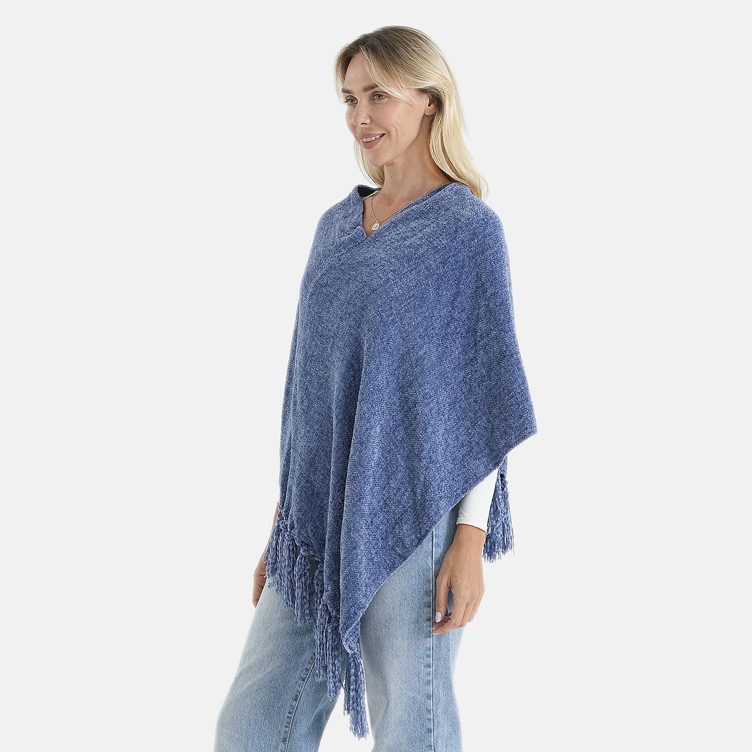 Closeout Blue Tassel Poncho