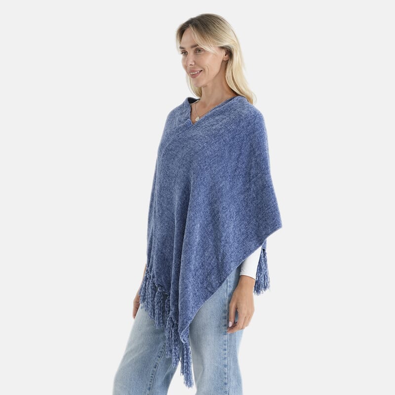 Closeout Blue Tassel Poncho
