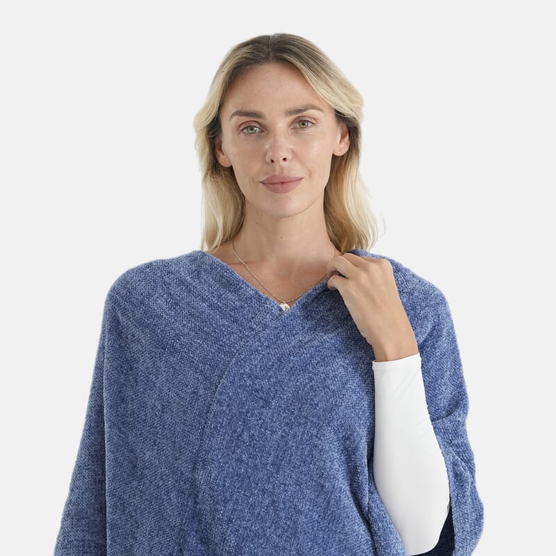 Closeout Blue Tassel Poncho