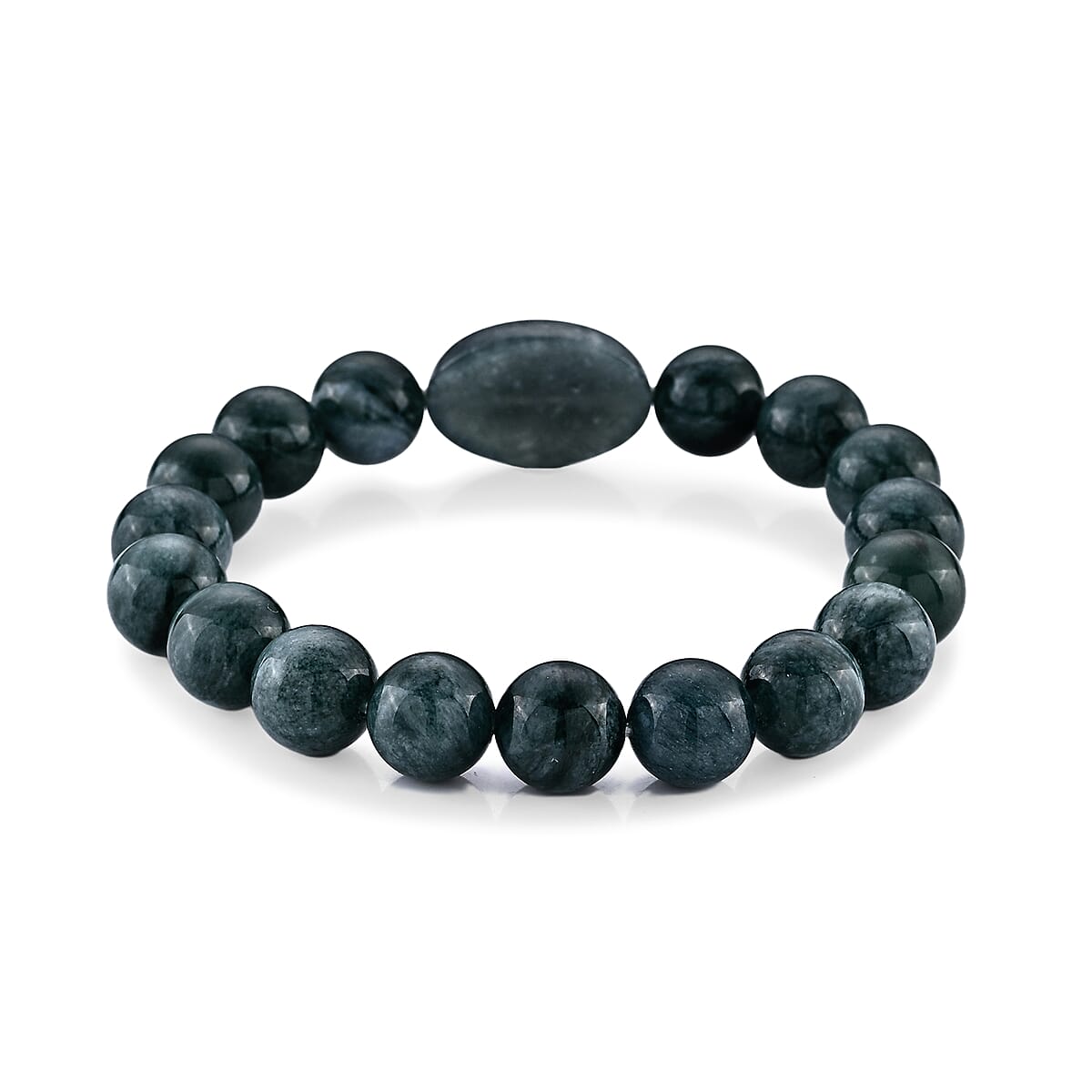 24K Yellow Gold Pixiu Charm Natural Olmec Jadeite 130.00 ctw Beaded Stretch Bracelet image number 2