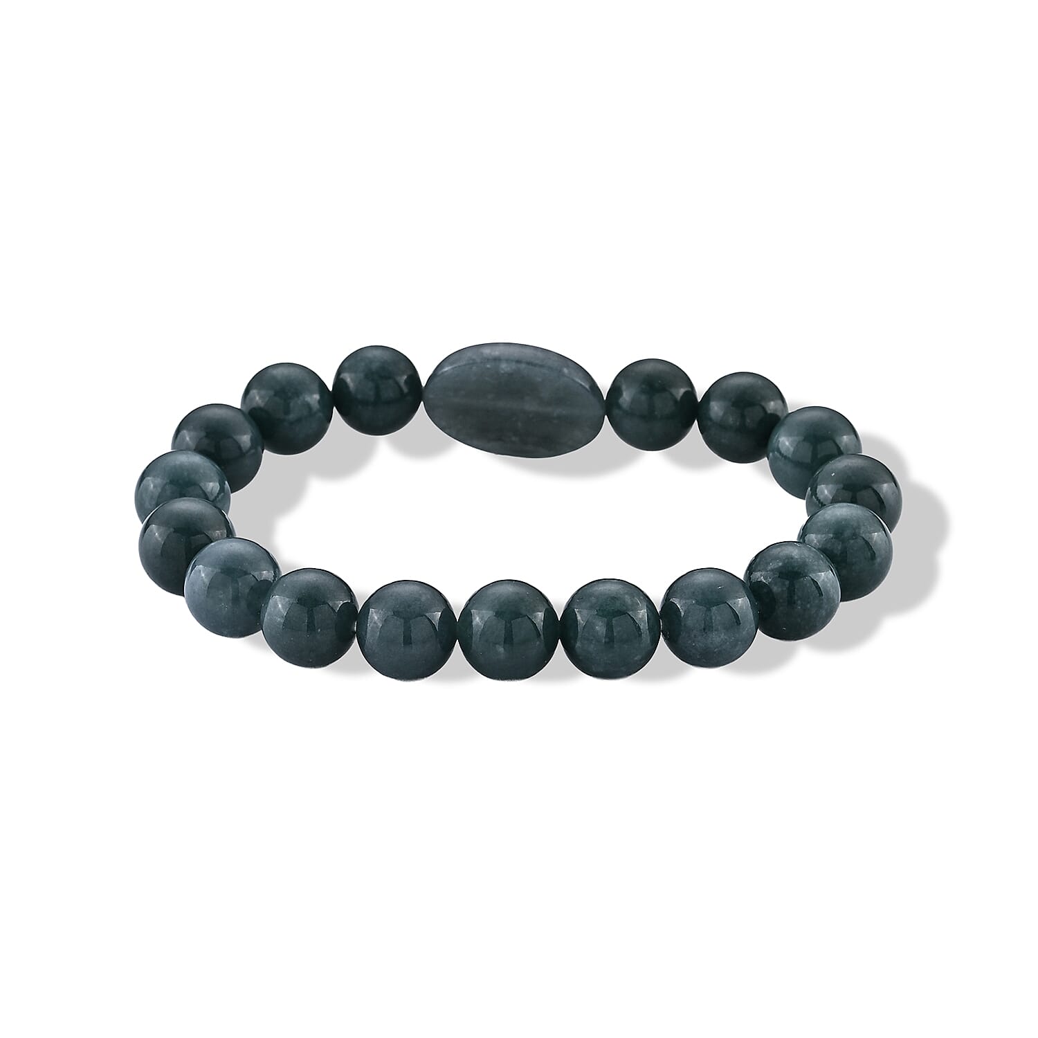 24K Yellow Gold Forever Rose Charm Natural Olmec Jadeite 130.00 ctw Beaded Stretch Bracelet