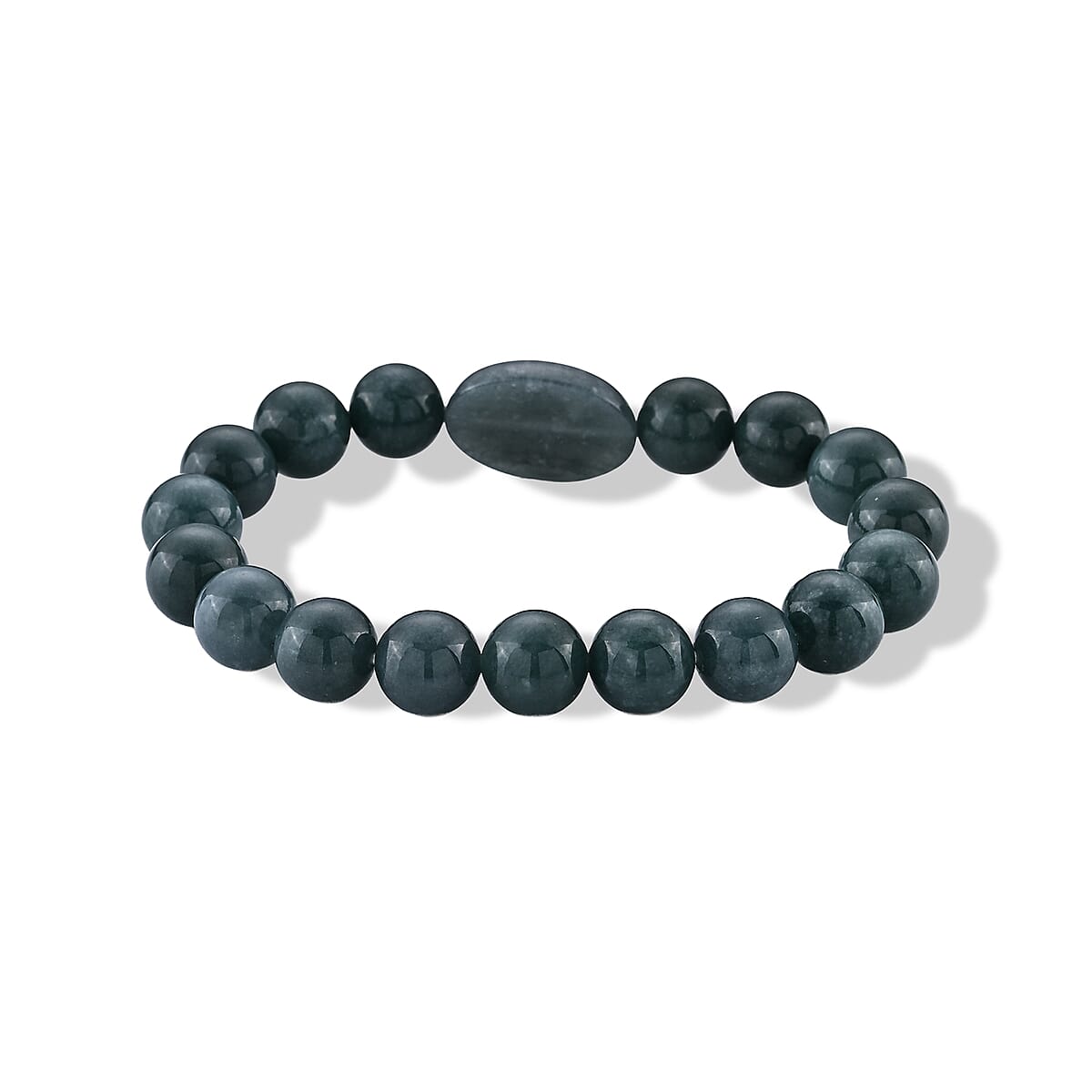24K Yellow Gold Rose Charm Natural Olmec Jadeite 130.00 ctw Beaded Stretch Bracelet image number 3