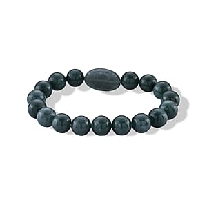 24K Yellow Gold Rose Charm Natural Olmec Jadeite 130.00 ctw Beaded Stretch Bracelet
