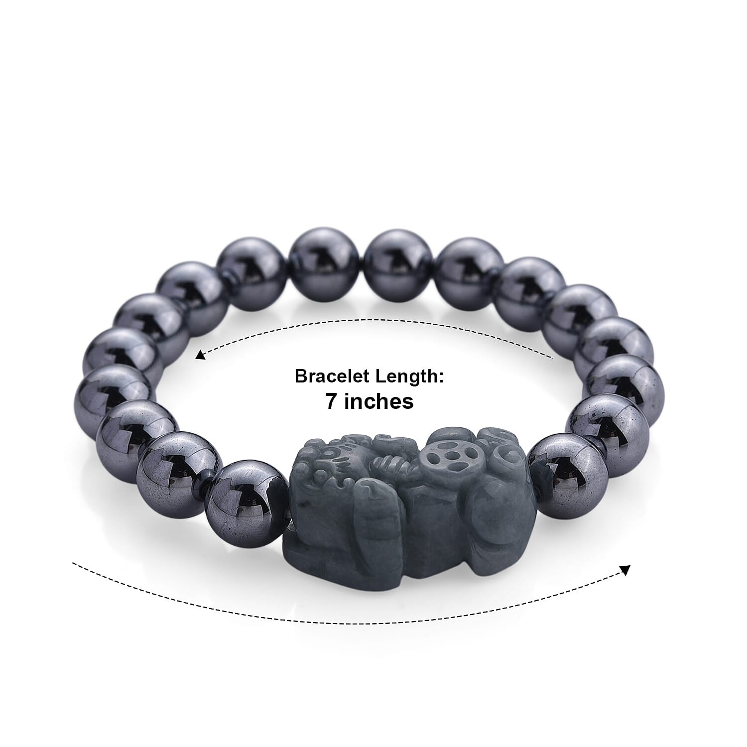 Olmec Jadeite Pixiu with Terahertz Beaded Stretch Bracelet (6.5-7in) 150.00 ctw