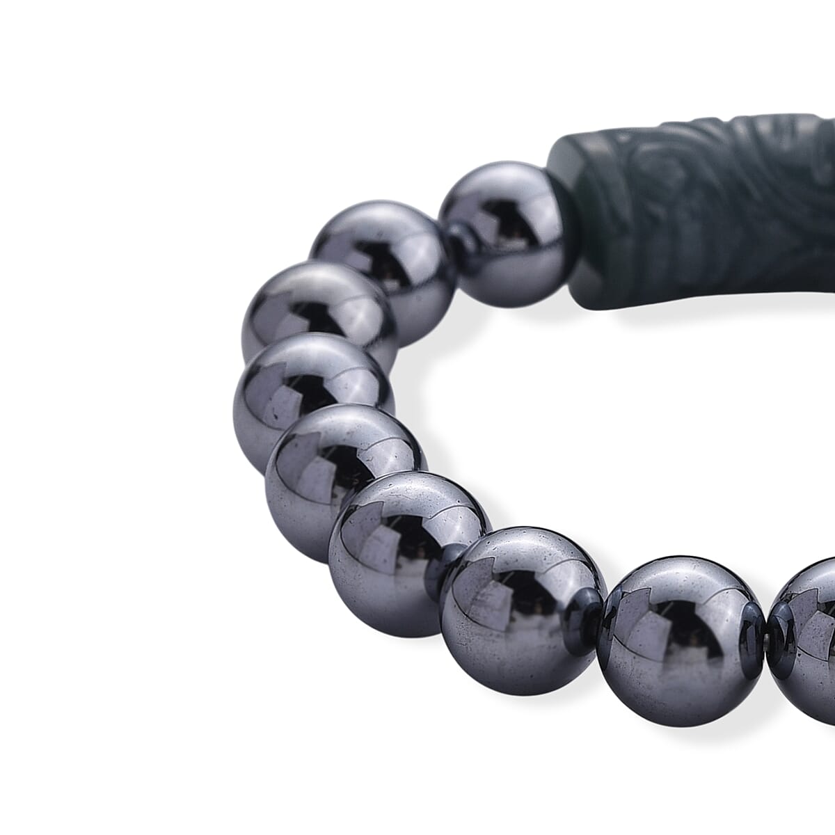 Natural Olmec Jadeite Carved Talisman with Terahertz Beaded Stretch Bracelet (6.5-7in) 150.00 ctw image number 3