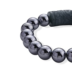 Natural Olmec Jadeite Carved Talisman with Terahertz Beaded Stretch Bracelet (6.5-7in) 150.00 ctw