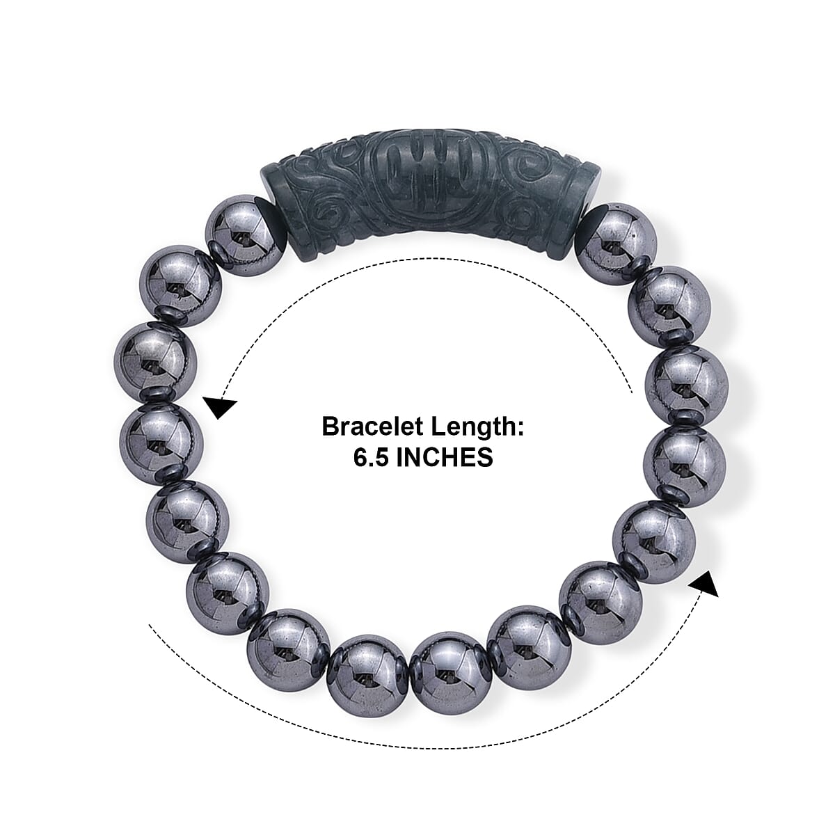 Natural Olmec Jadeite Carved Talisman with Terahertz Beaded Stretch Bracelet (6.5-7in) 150.00 ctw image number 4