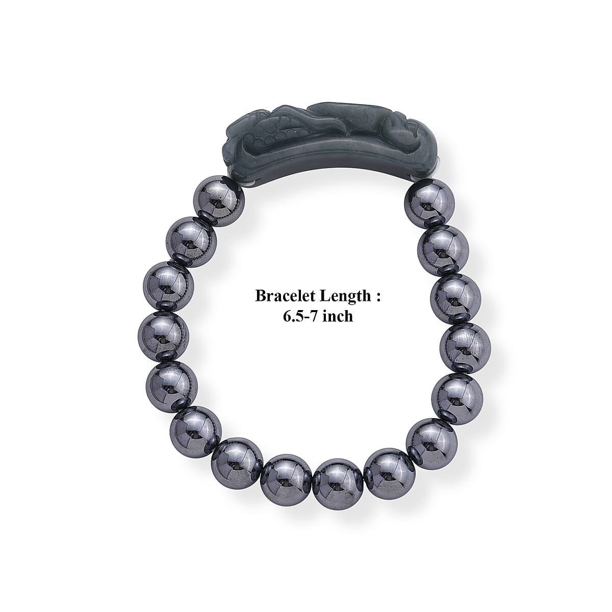 Natural Olmec Jadeite Carved Dragon Head with Terahertz Beaded Stretch Bracelet (6.5-7in) 150.00 ctw image number 4