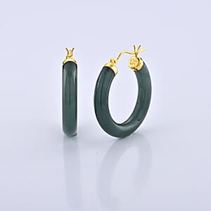 D'Joy Natural Olmec Jadeite 62.00 ctw Hoop Earrings in 14K YG Over Sterling Silver