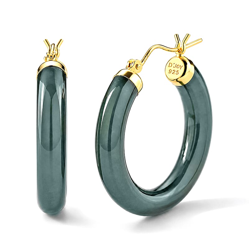 D'Joy Natural Olmec Jadeite 62.00 ctw Hoop Earrings in 14K YG Over Sterling Silver