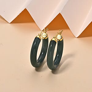D'Joy Natural Olmec Jadeite 62.00 ctw Hoop Earrings in 14K YG Over Sterling Silver