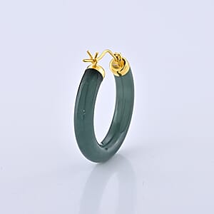 D'Joy Natural Olmec Jadeite 62.00 ctw Hoop Earrings in 14K YG Over Sterling Silver