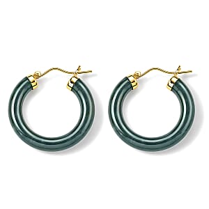 D'Joy Natural Olmec Jadeite 62.00 ctw Hoop Earrings in 14K YG Over Sterling Silver