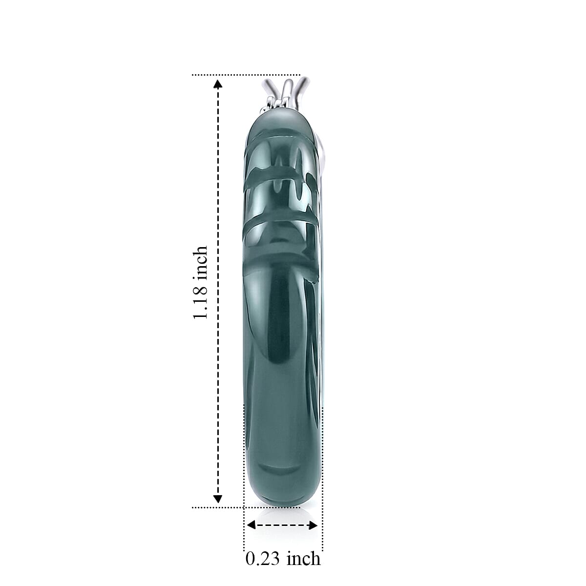 D'Joy Natural Olmec Jadeite 65.00 ctw Carved Hoop Earrings in Rhodium Over Sterling Silver
