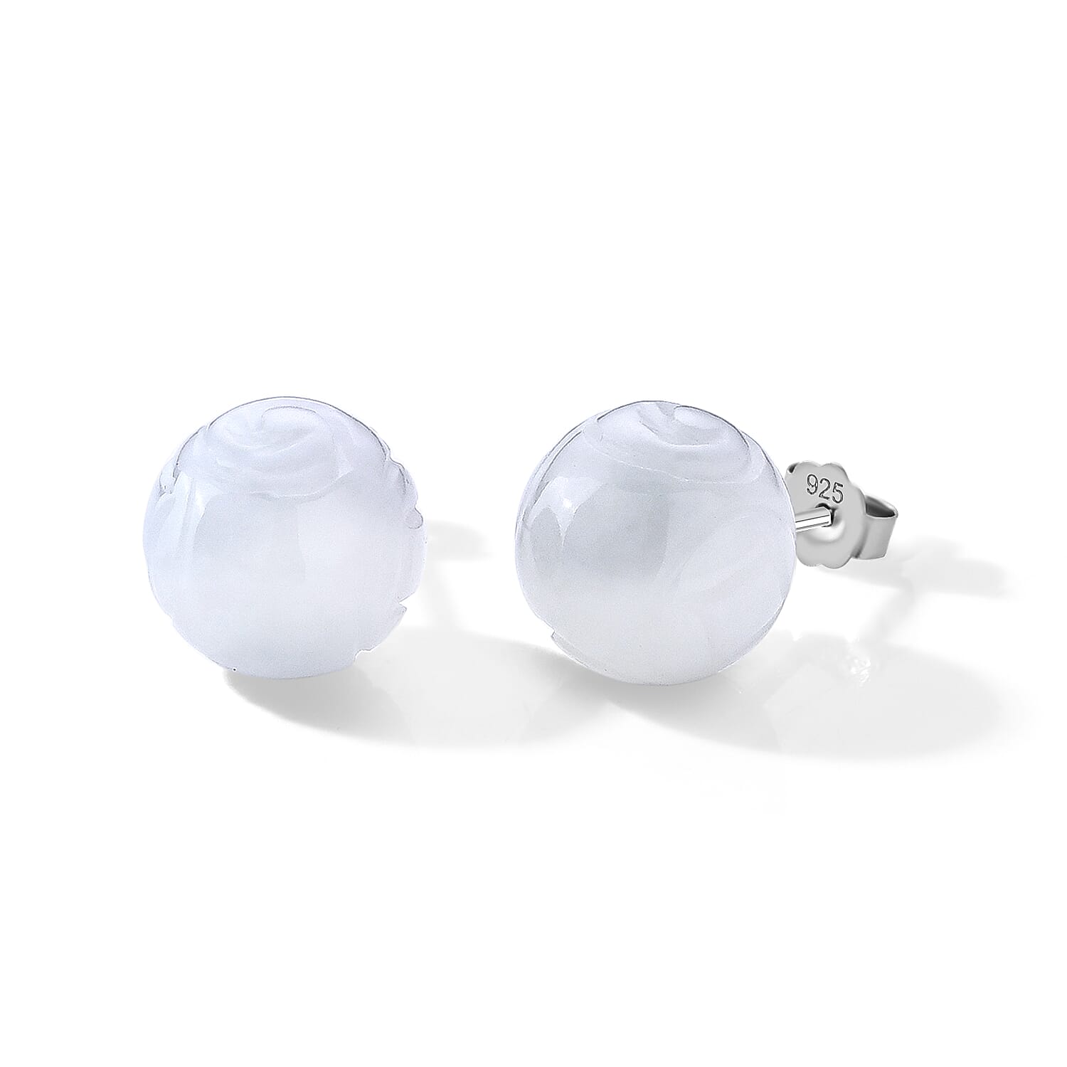 D'Joy Natural Jade 30.00 ctw Money Coin Stud Earrings in Rhodium Over Sterling Silver