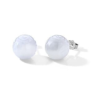 D'Joy Natural Jade 30.00 ctw Money Coin Stud Earrings in Rhodium Over Sterling Silver