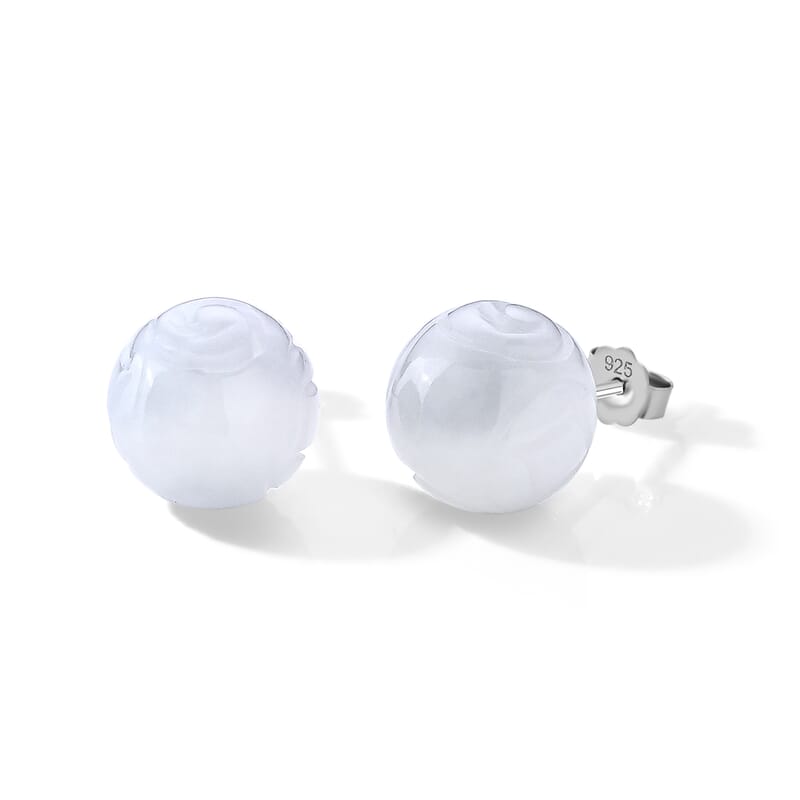 D'Joy Natural Jade 30.00 ctw Money Coin Stud Earrings in Rhodium Over Sterling Silver