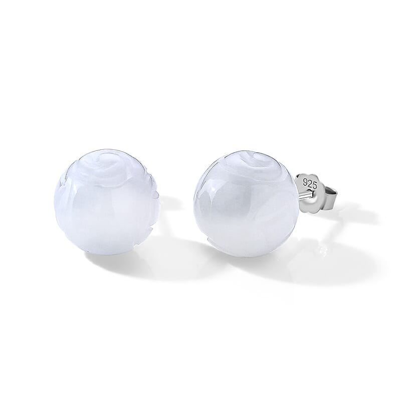 D'Joy Natural Jade 30.00 ctw Money Coin Stud Earrings in Rhodium Over Sterling Silver