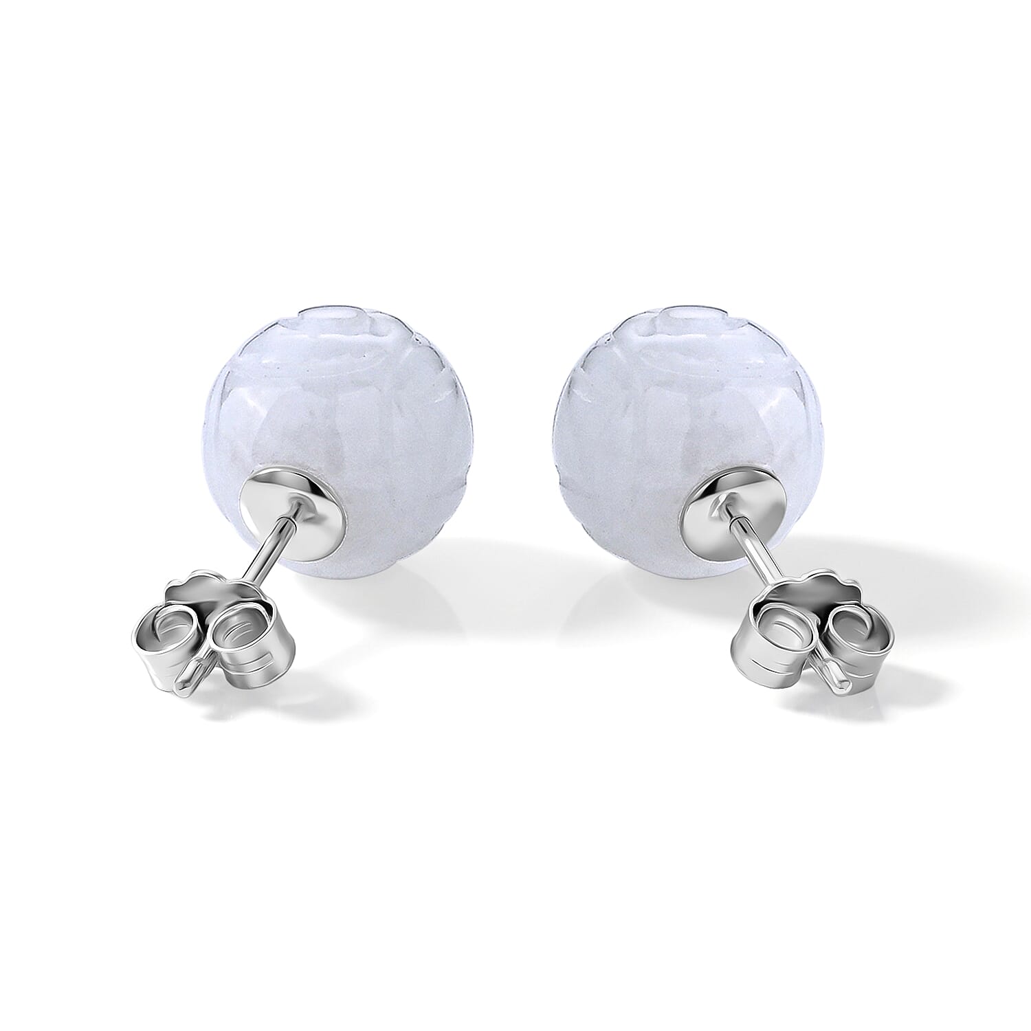 D'Joy Natural Jade 30.00 ctw Money Coin Stud Earrings in Rhodium Over Sterling Silver