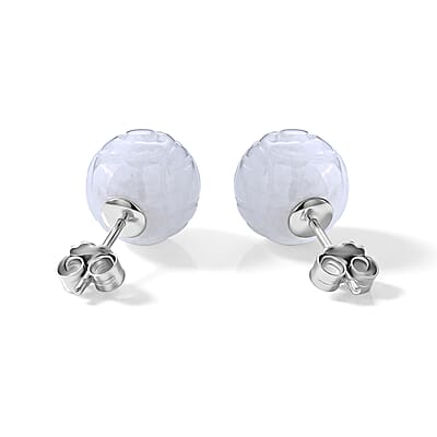 D'Joy Natural Jade 30.00 ctw Money Coin Stud Earrings in Rhodium Over Sterling Silver