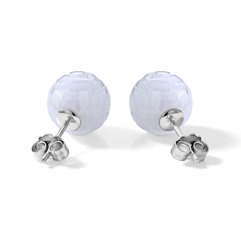 D'Joy Natural Jade 30.00 ctw Money Coin Stud Earrings in Rhodium Over Sterling Silver