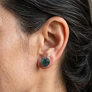D'Joy Natural Olmec Jadeite 30.00 ctw Carved Chinese Money Coin Stud Earrings in Rhodium Over Sterling Silver
