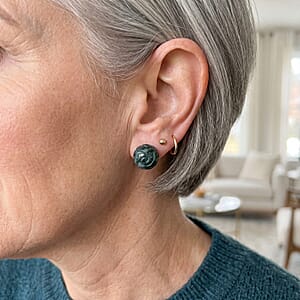 D'Joy Natural Olmec Jadeite 30.00 ctw Carved Chinese Money Coin Stud Earrings in Rhodium Over Sterling Silver