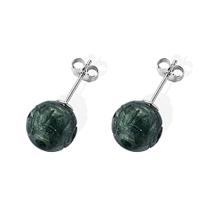 D'Joy Natural Olmec Jadeite 30.00 ctw Carved Chinese Money Coin Stud Earrings in Rhodium Over Sterling Silver