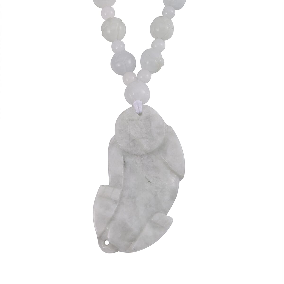 D'Joy Natural Jade 180.00 ctw Carved Pixiu with Beaded Necklace (20 Inches) in Rhodium Over Sterling Silver image number 3