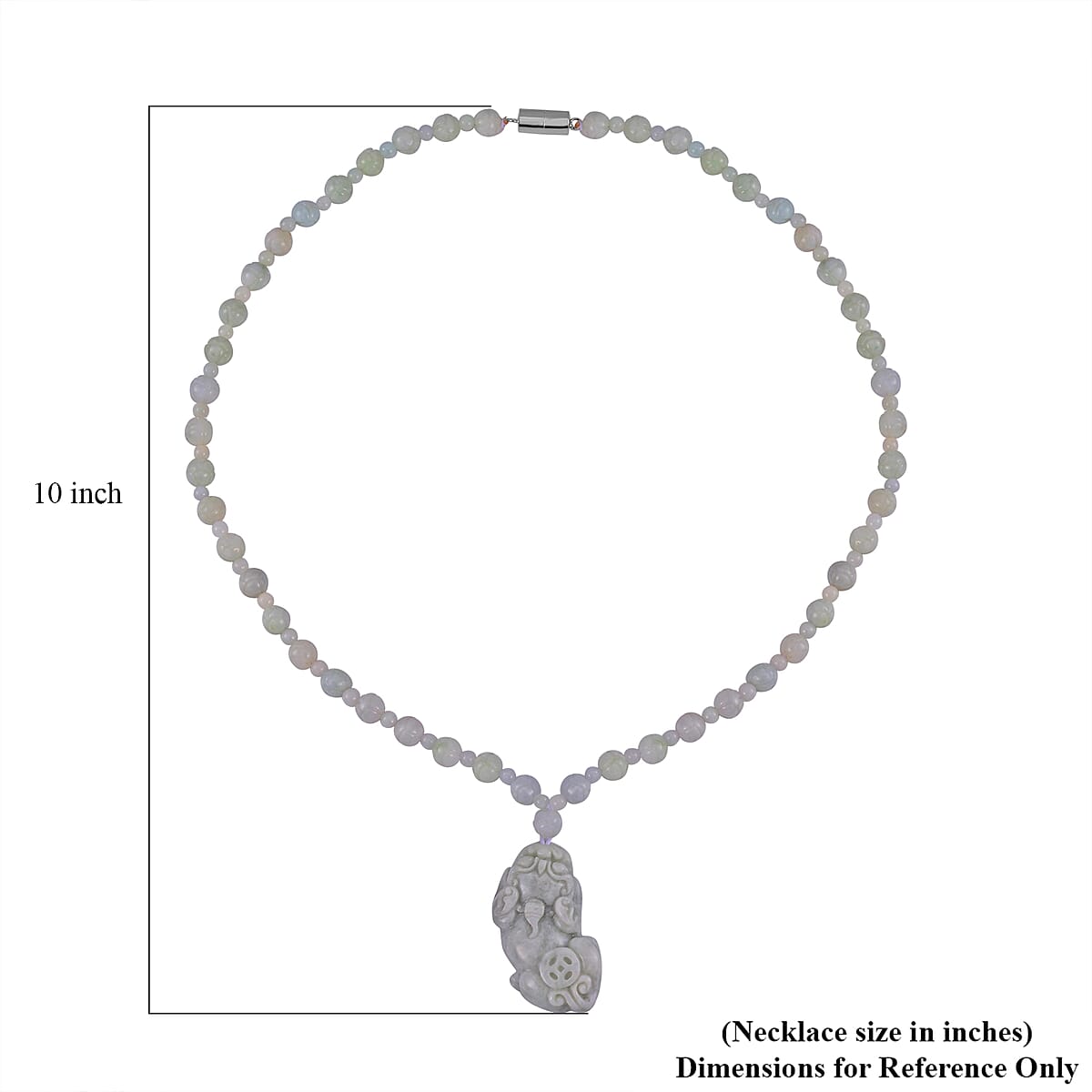 D'Joy Natural Jade 180.00 ctw Carved Pixiu with Beaded Necklace (20 Inches) in Rhodium Over Sterling Silver image number 5