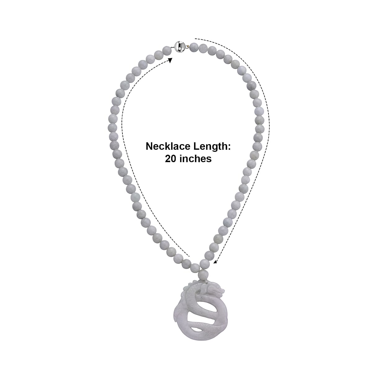 D'Joy Natural Jade 440.00 ctw Carved Double Dragon Pendant with Beaded Necklace (20 Inches) in Rhodium Over Sterling Silver image number 5