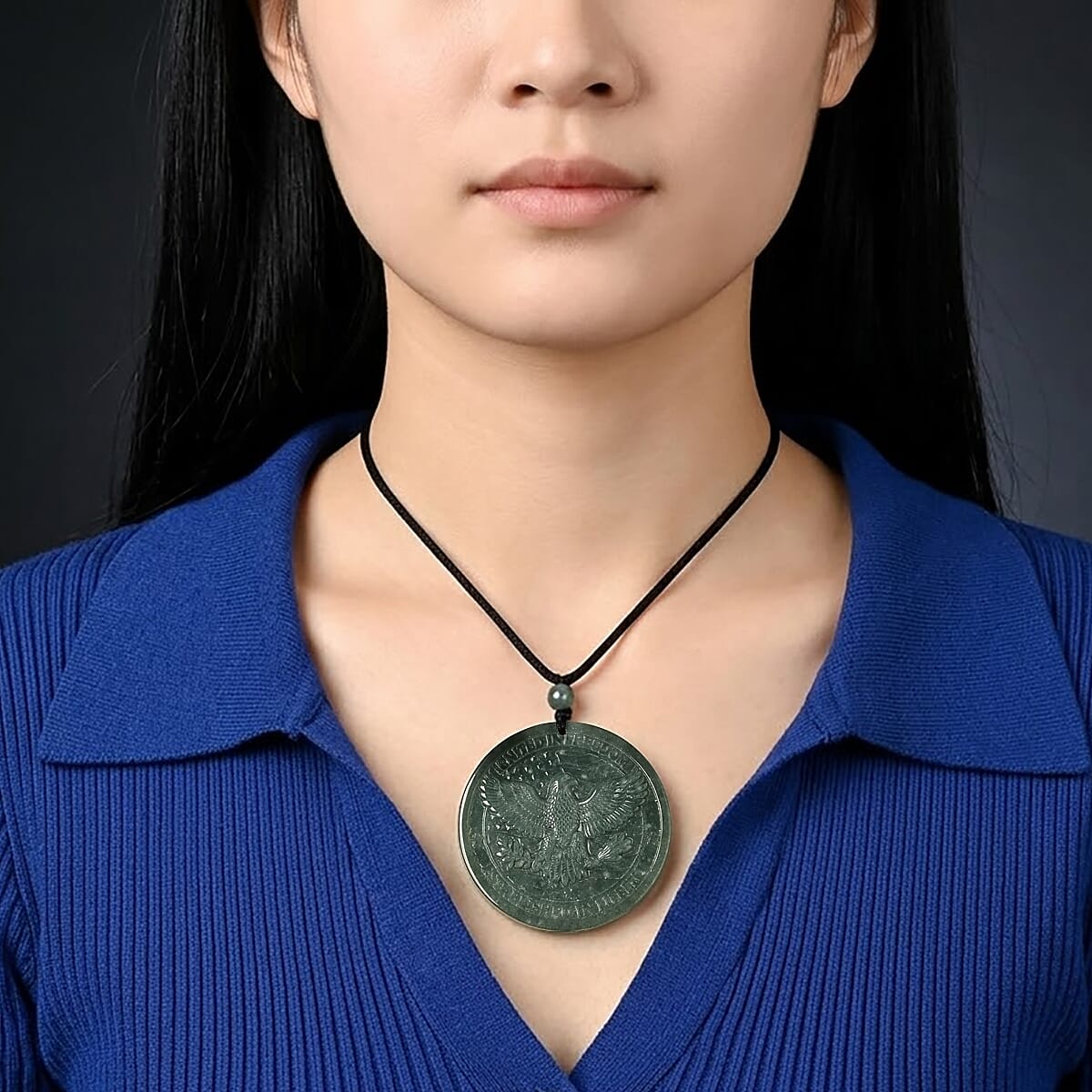 Natural Olmec Jadeite 55.00 ctw Carved 250th Independence Anniversary Cotton Cord Necklace (26-28 Inches) image number 1
