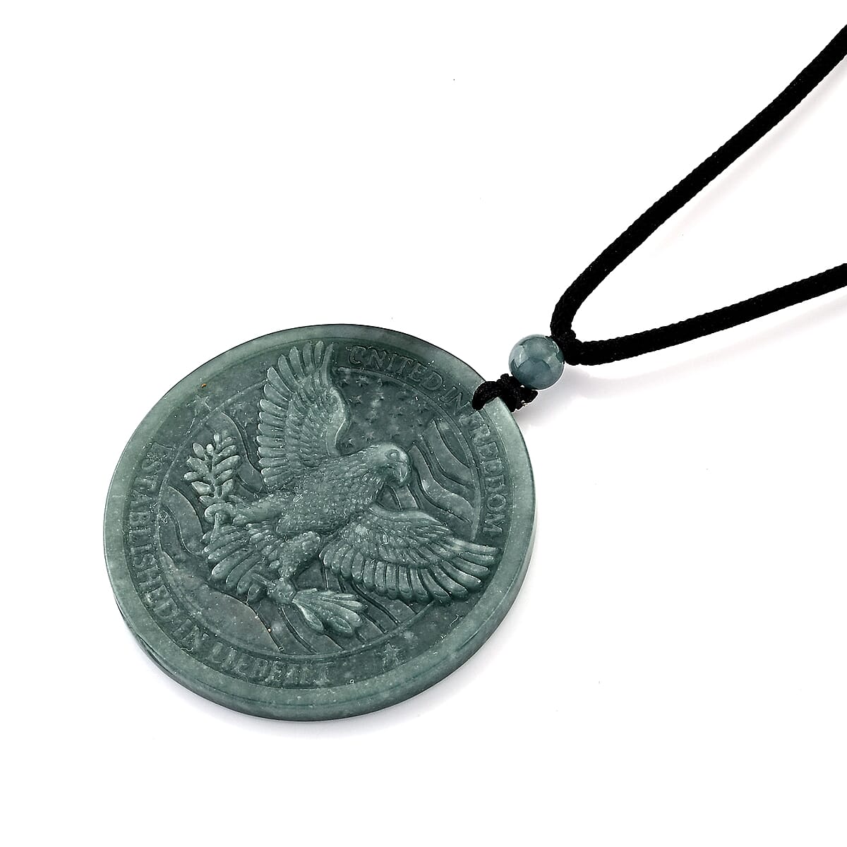 Natural Olmec Jadeite 55.00 ctw Carved 250th Independence Anniversary Cotton Cord Necklace (26-28 Inches) image number 3