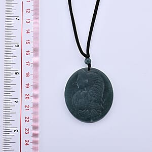 Natural Olmec Jadeite 55.00 ctw Carved Lady Fortuna Cotton Cord Necklace (26-28 Inches)