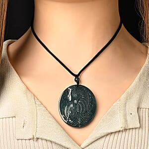 Natural Olmec Jadeite 55.00 ctw Carved Lady Fortuna Cotton Cord Necklace (26-28 Inches)