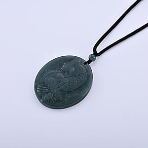 Natural Olmec Jadeite 55.00 ctw Carved Lady Fortuna Cotton Cord Necklace (26-28 Inches)